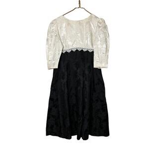 vintage petite lanz women’s two tone party victorian dress sz 14 black ivory m